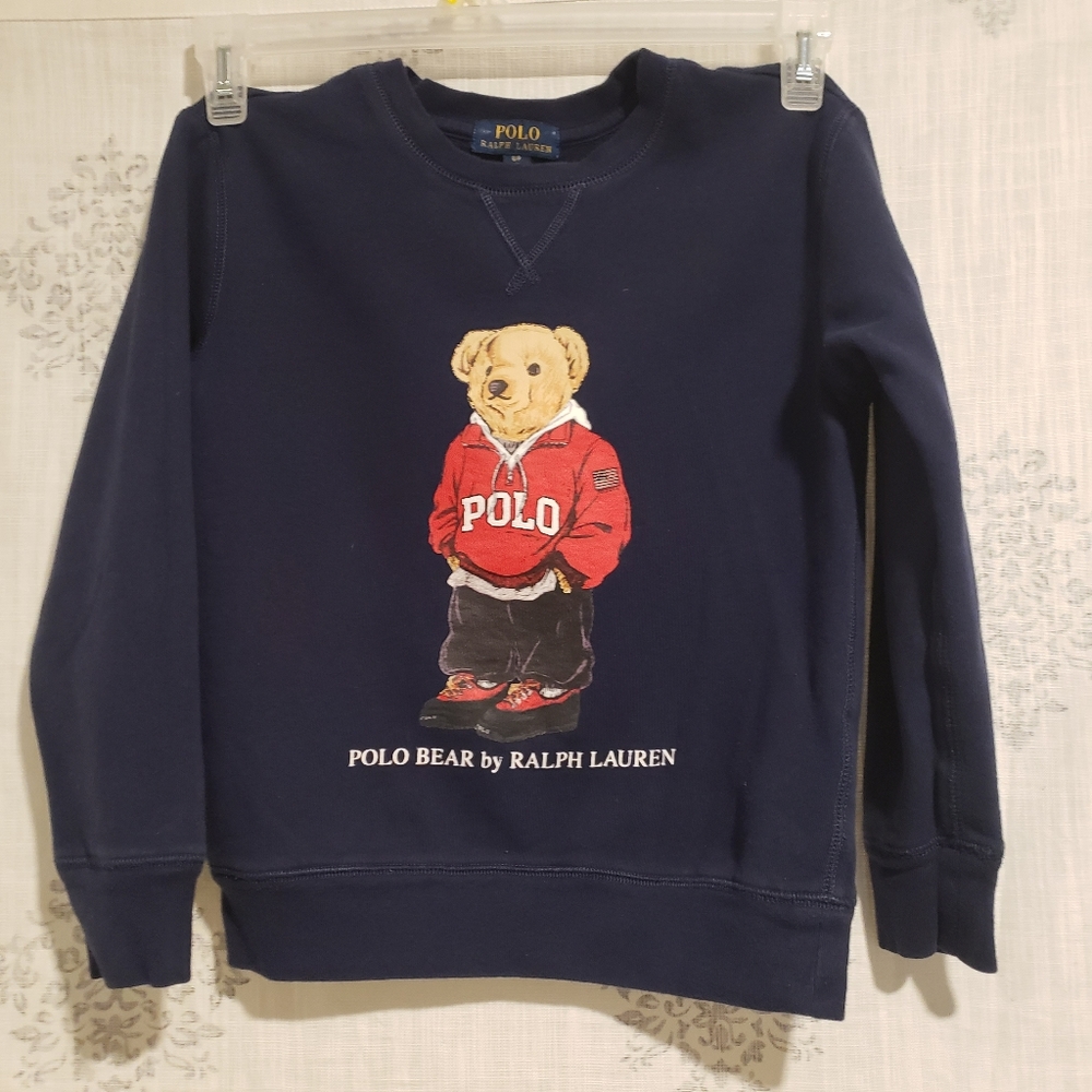Polo RALPH LAUREN Boys FLEECE Pullover BEAR SWEATSHIRT Small Size 8